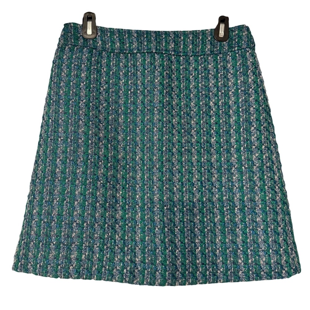 J.Crew Green Navy Tweed Mini Skirt Textured A-Line Size 6 Metallic Workwear - Picture 1 of 6